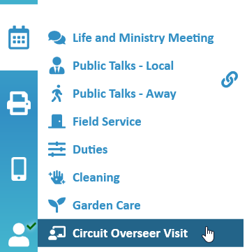 New World Scheduler CO Circuit Overseer visit Scheduler Circuit Overseer visit Schedule Menu