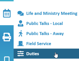 New World Scheduler Congregation Duties Scheduler Duties Menu