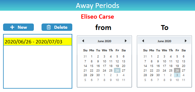 New World Scheduler Member Away Periods