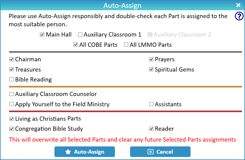 New World Scheduler Schedule Life and Ministry Meeting Auto-Assign