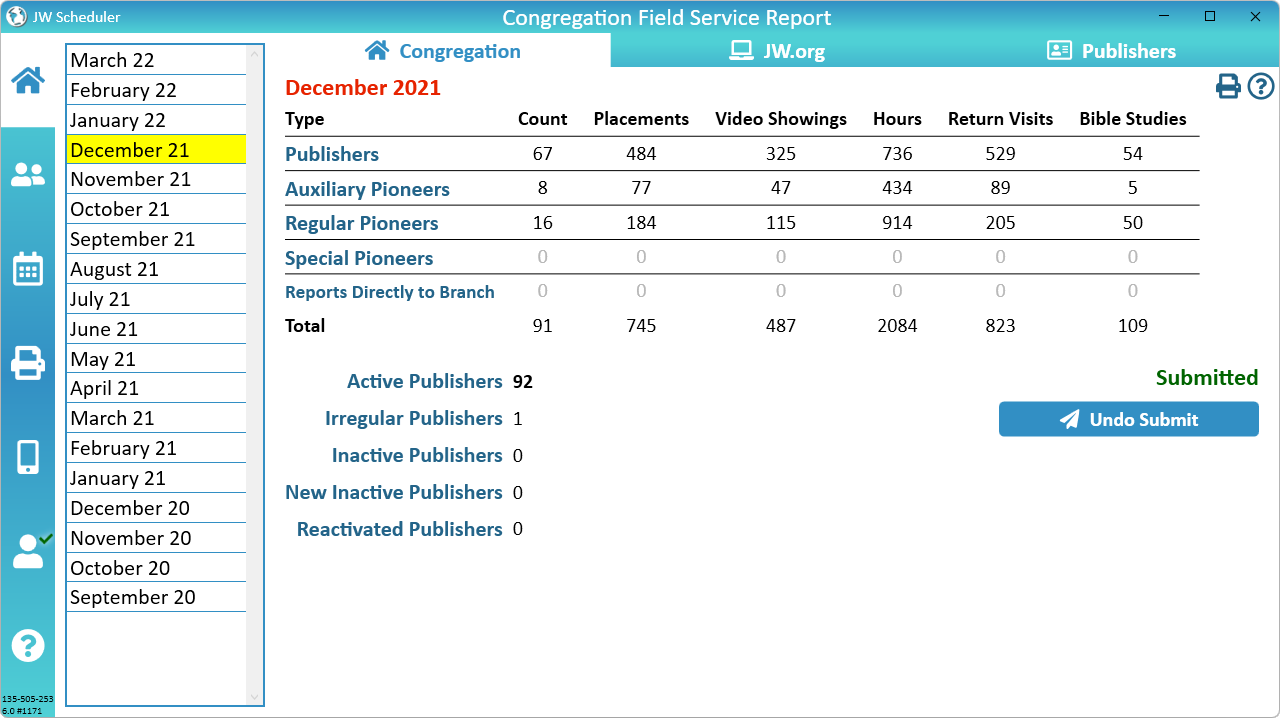 New World Scheduler Secretary Program Congregation Field Service Report Congregation