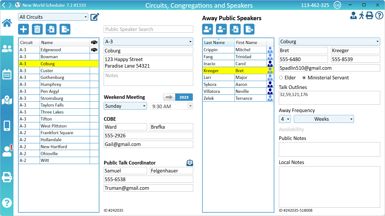 NW Scheduler Congregation Circuits, Neighbor Congregations and Public Speakers New World Scheduler