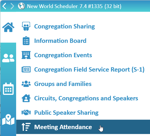 NW Scheduler Congregation Meeting Attendance Menu New World Scheduler