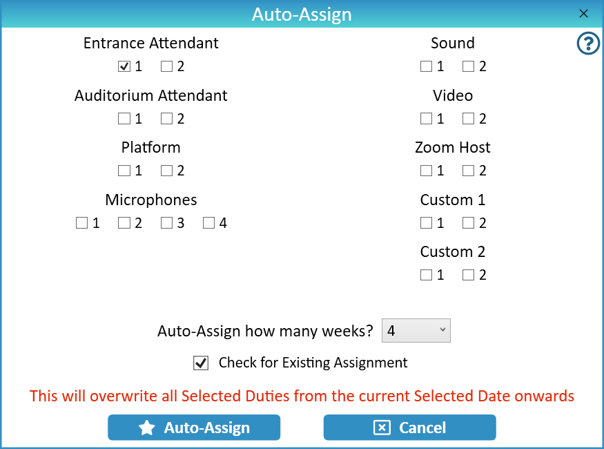 NW Scheduler Schedule Congregation Duties Auto-Assign New World Scheduler