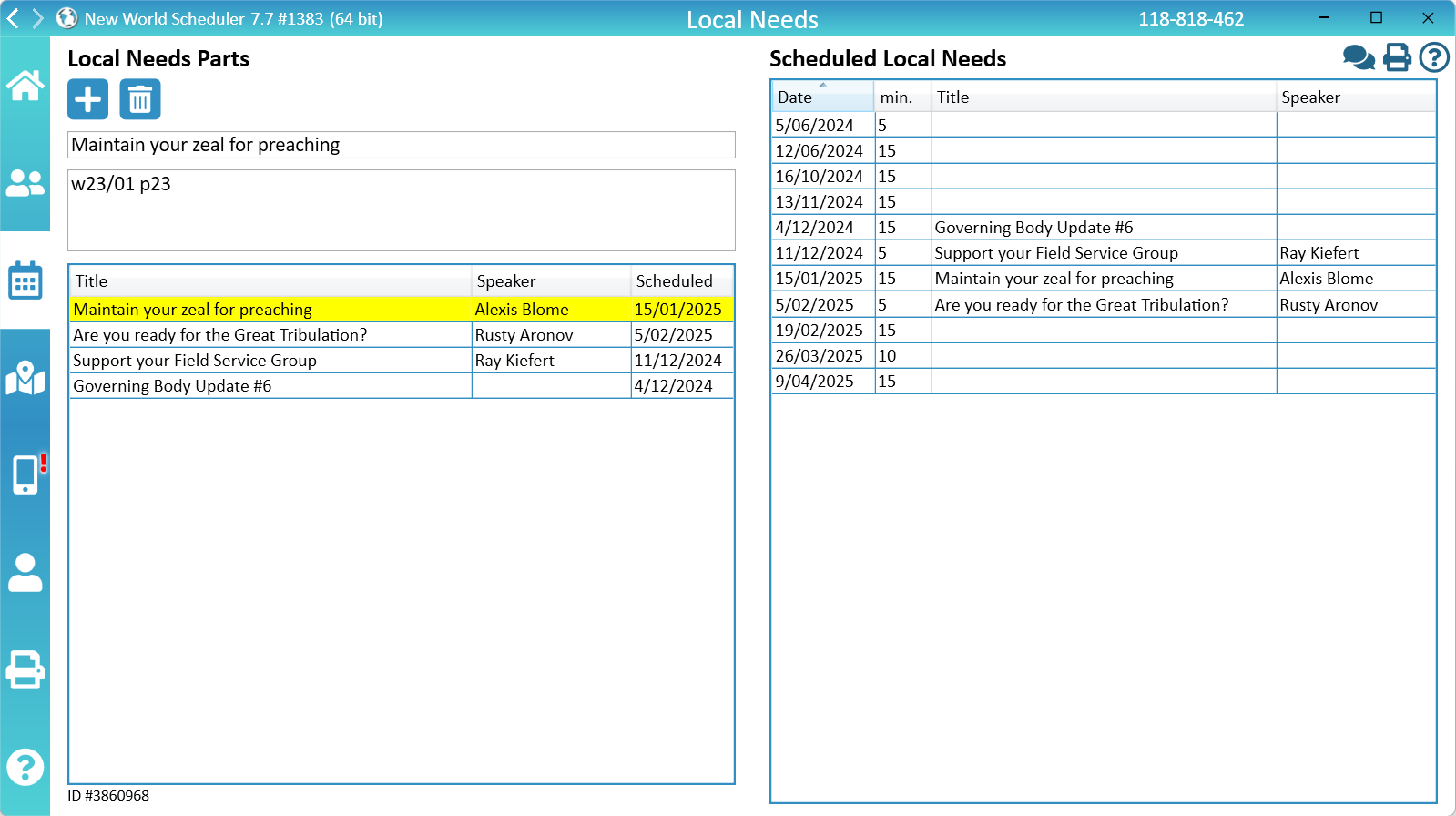 NW Scheduler Schedule Local Needs Life and Ministry Meeting CLM New World Scheduler