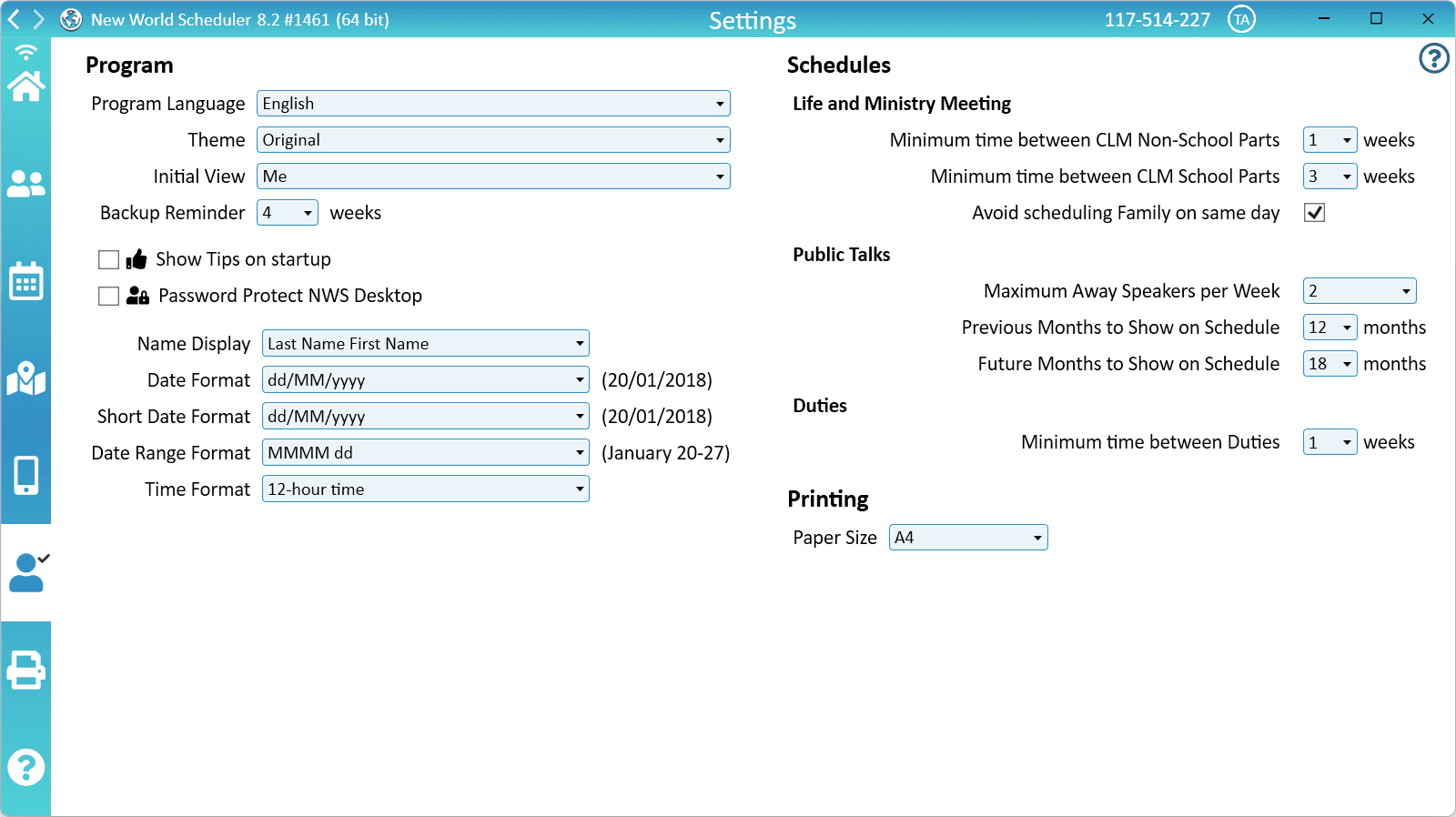 NWS Desktop Program Settings New World Scheduler