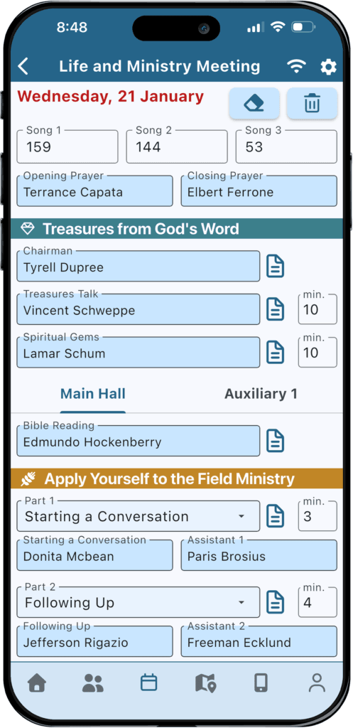 NWS Mobile Schedule Midweek Life and Ministry Meeting New World Scheduler 1