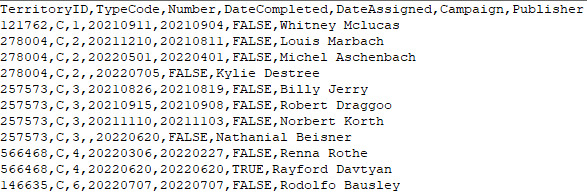 New World Scheduler Import Congregation Territory Assignments Sample CSV Text