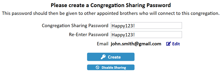 New World Scheduler Congregation Sharing Create Congregation Sharing Password 1