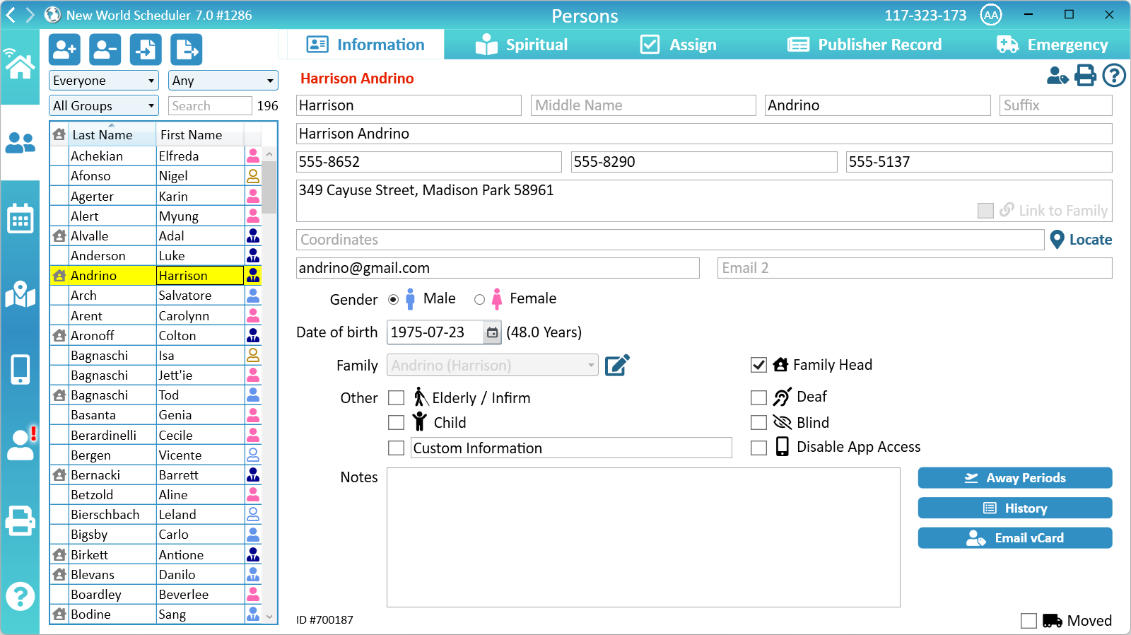 NW Scheduler Persons Person Information New World Scheduler