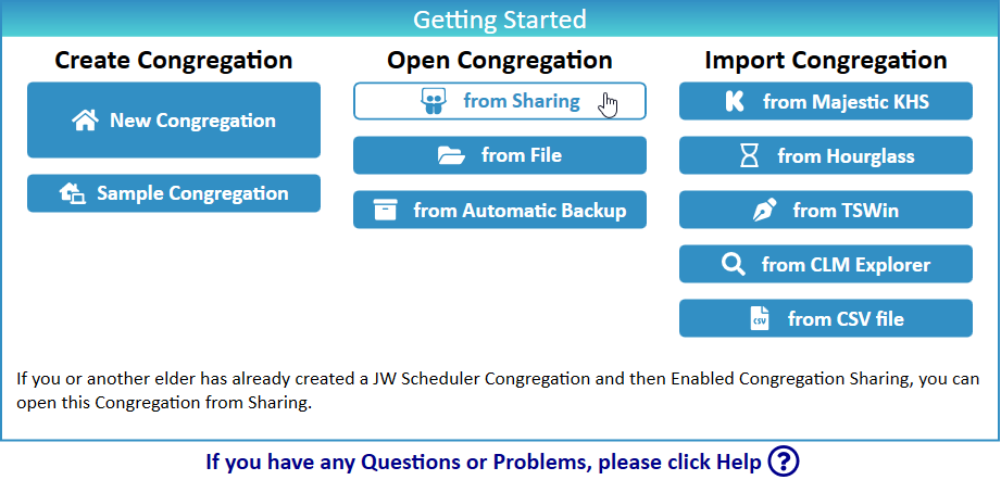 New World Scheduler Congregation Open Congregation from Sharing Selection