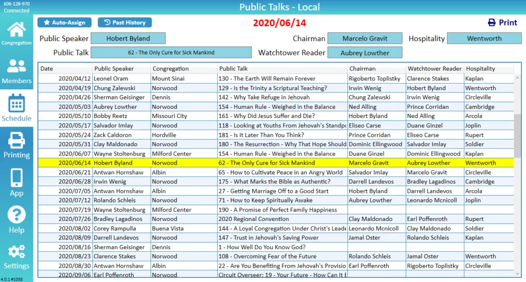 New World Scheduler Public Talk Scheduler