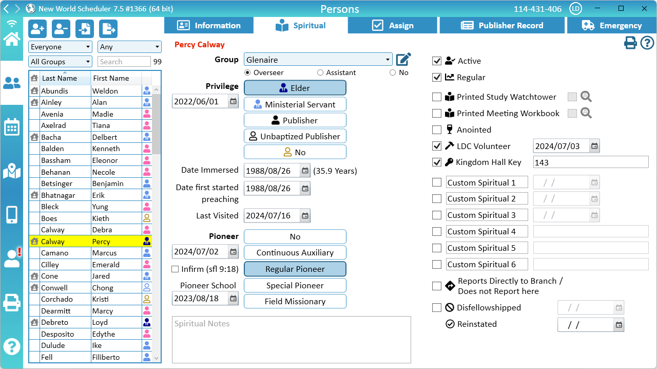 NW Scheduler Persons Person Spiritual Information World Scheduler