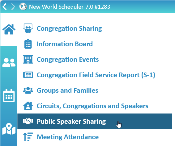 NW Scheduler Congregation Public Speaker Sharing Menu New World Scheduler