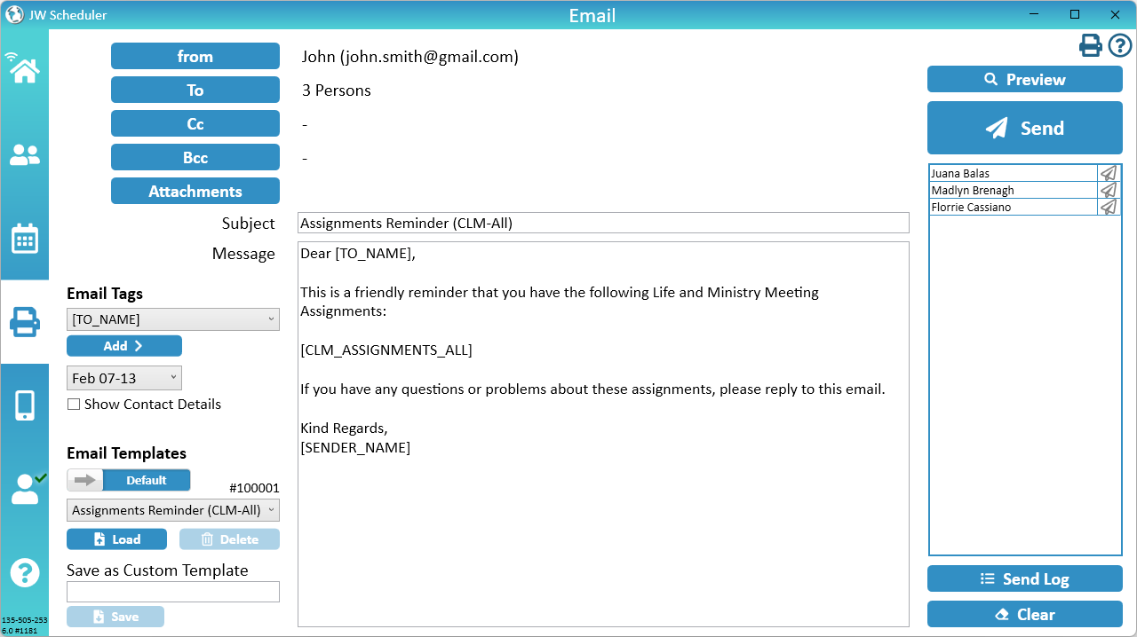 New World Scheduler Printing and Email Email view