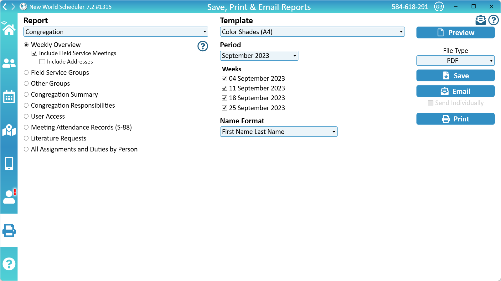 NW Scheduler Printing and Reports Save, Print and Email New World Scheduler