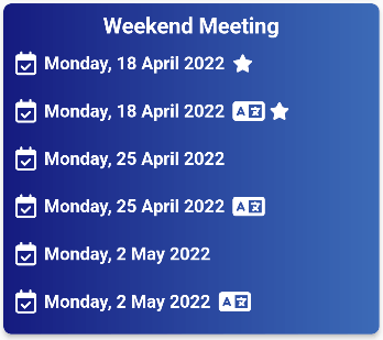 JWS Publisher app iOS & Android Language Groups Schedule Weekend Meeting