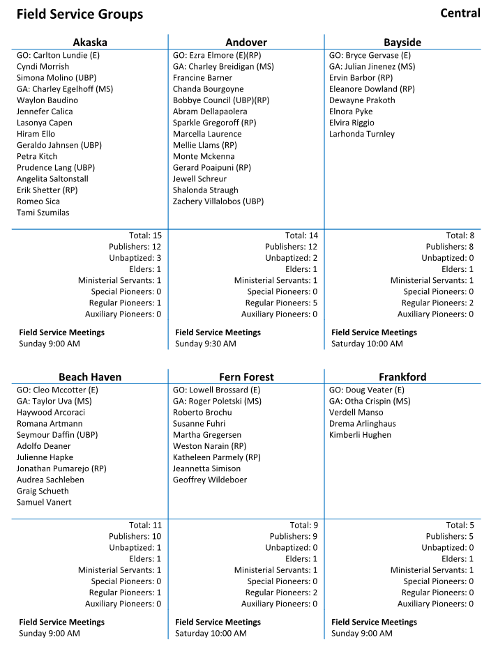 New World Scheduler Reports - Congregation - Field Service Groups