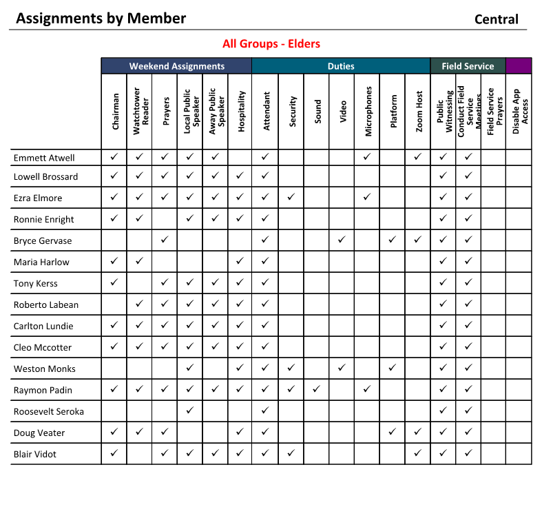 New World Scheduler Reports - Members - Assignment by Member