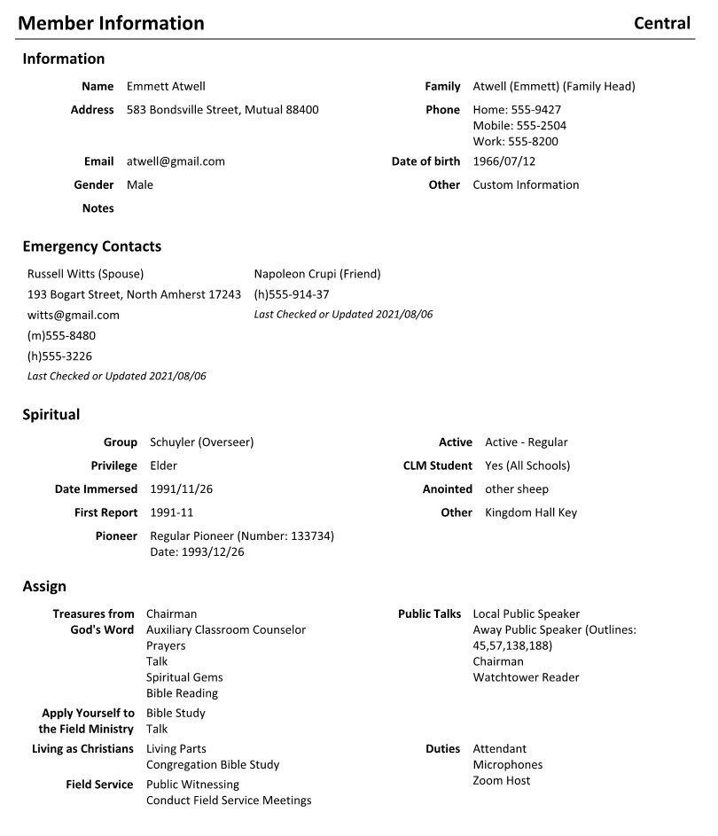 New World Scheduler Reports - Members - Member Information