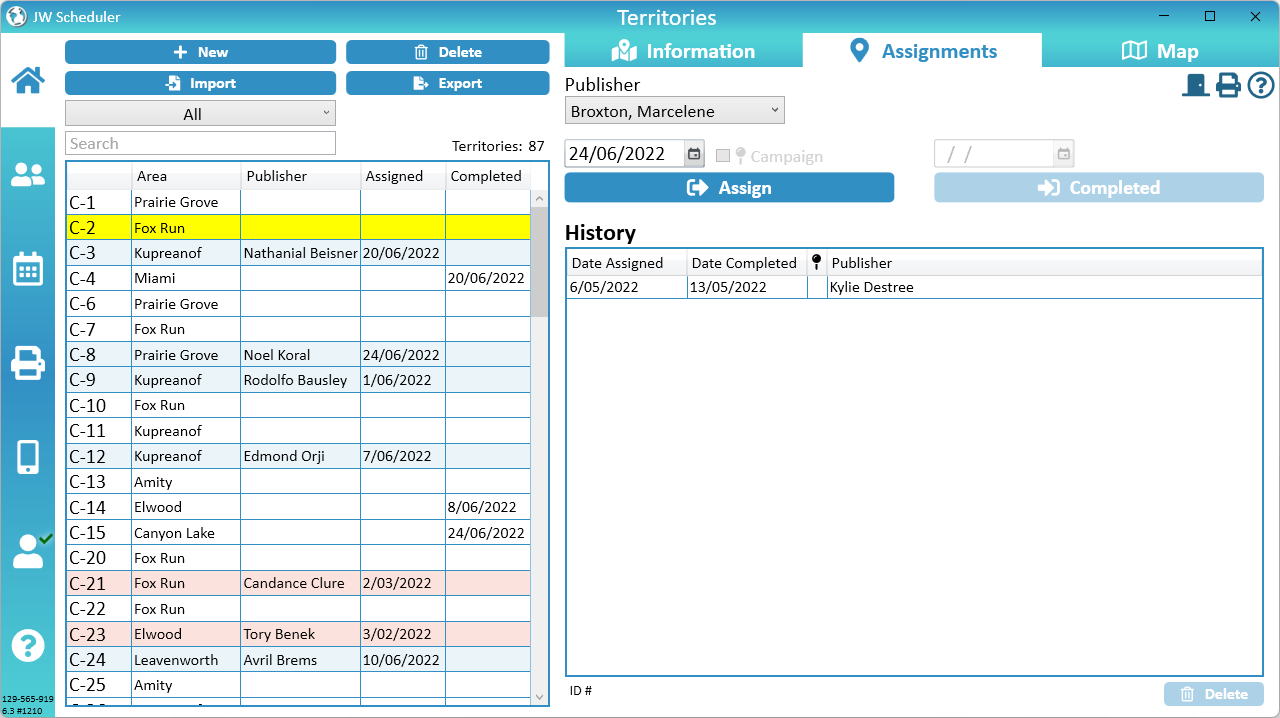 New World Scheduler Schedule Congregation Territory Helper Territory Assignments
