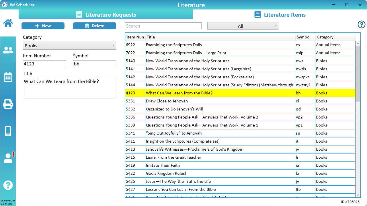 JW Schedule Congregation Literature Items