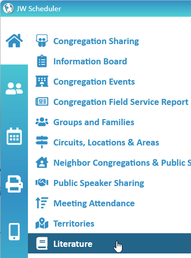 JW Schedule Congregation Literature Menu