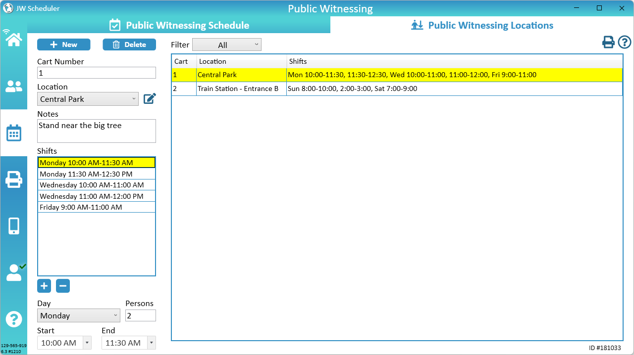 NW Scheduler Schedule Public Witnessing Carts Public Witnessing Locations