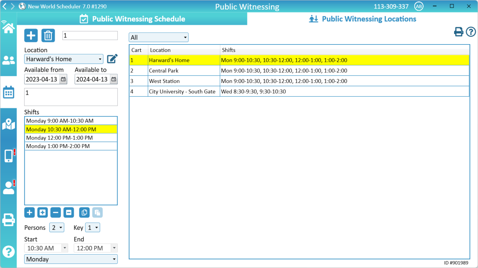 NW Scheduler Schedule Public Witnessing Carts