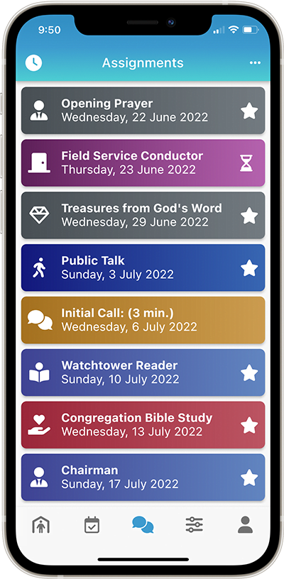 NW Publisher app Life and Ministry Meeting Public Talk and Field Service Assignments