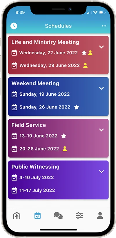 NW Publisher app Life and Ministry Meeting Schedule Public Talks Schedule Field Service Schedule Public Witnessing Schedule