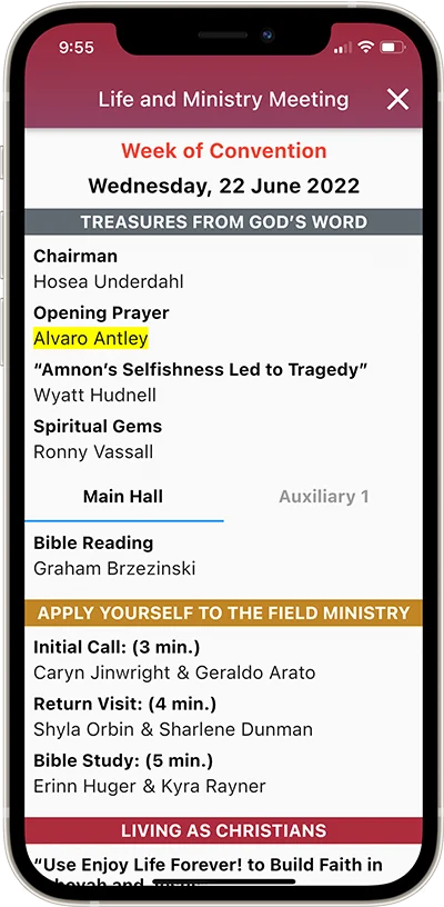 NW Publisher app Life and Ministry Meeting Schedule