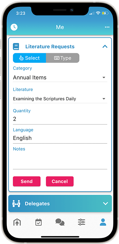 NW Publisher app Me Literature Requests