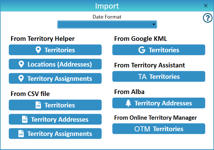 NW Scheduler Import Territories and Maps from Territory Helper Alba KHS Territory Assistant OTM Google New World Scheduler