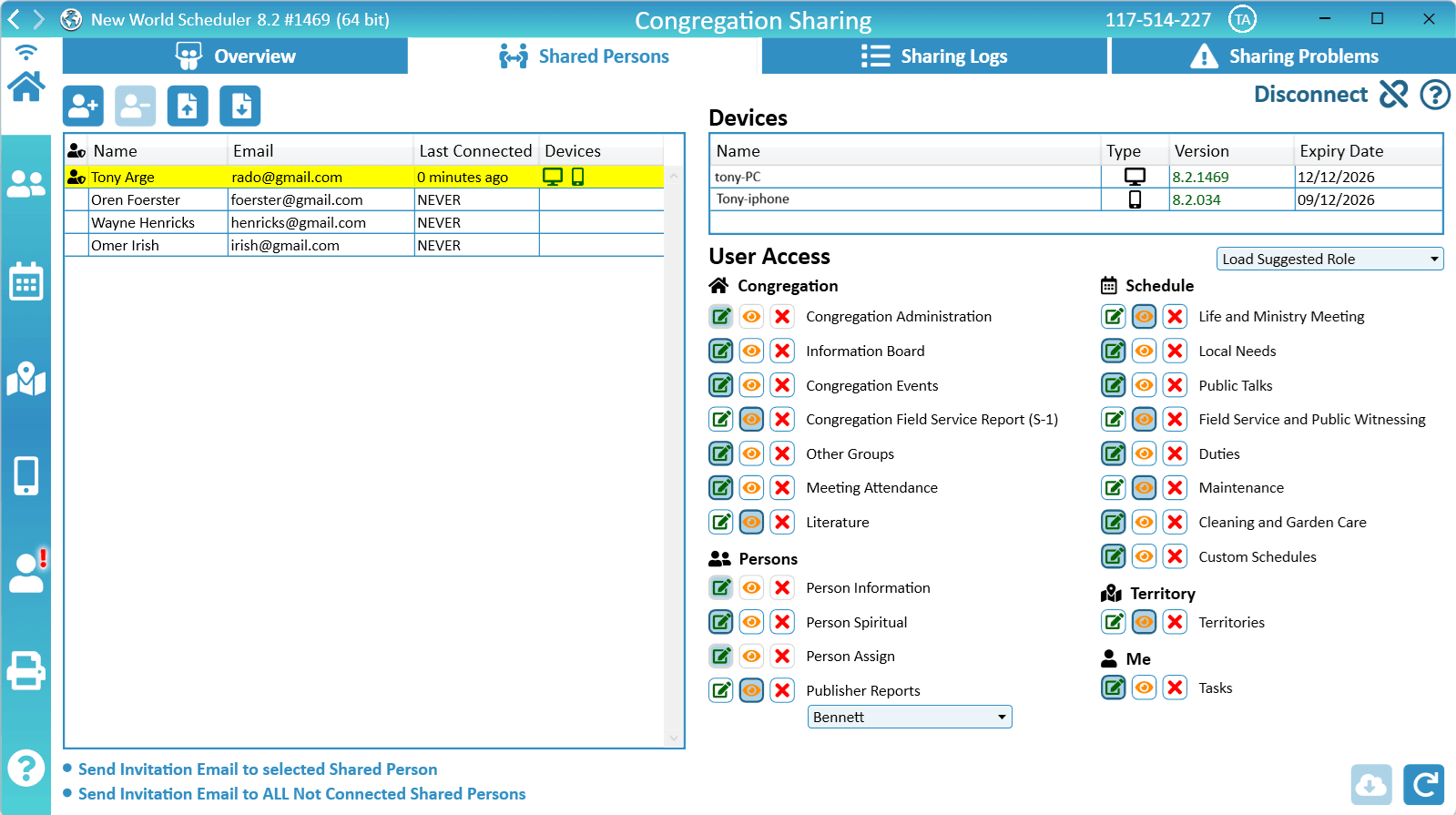 NWS Desktop Congregation Sharing Shared Persons 2026 New World Scheduler