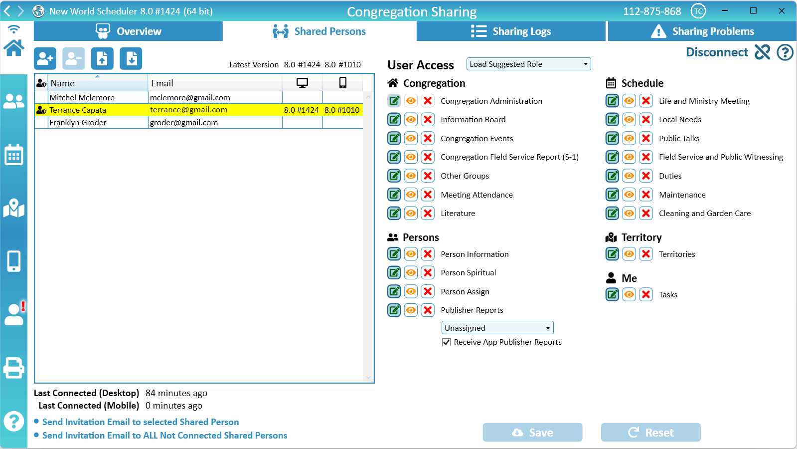 NWS Desktop Congregation Sharing Shared Persons New World Scheduler