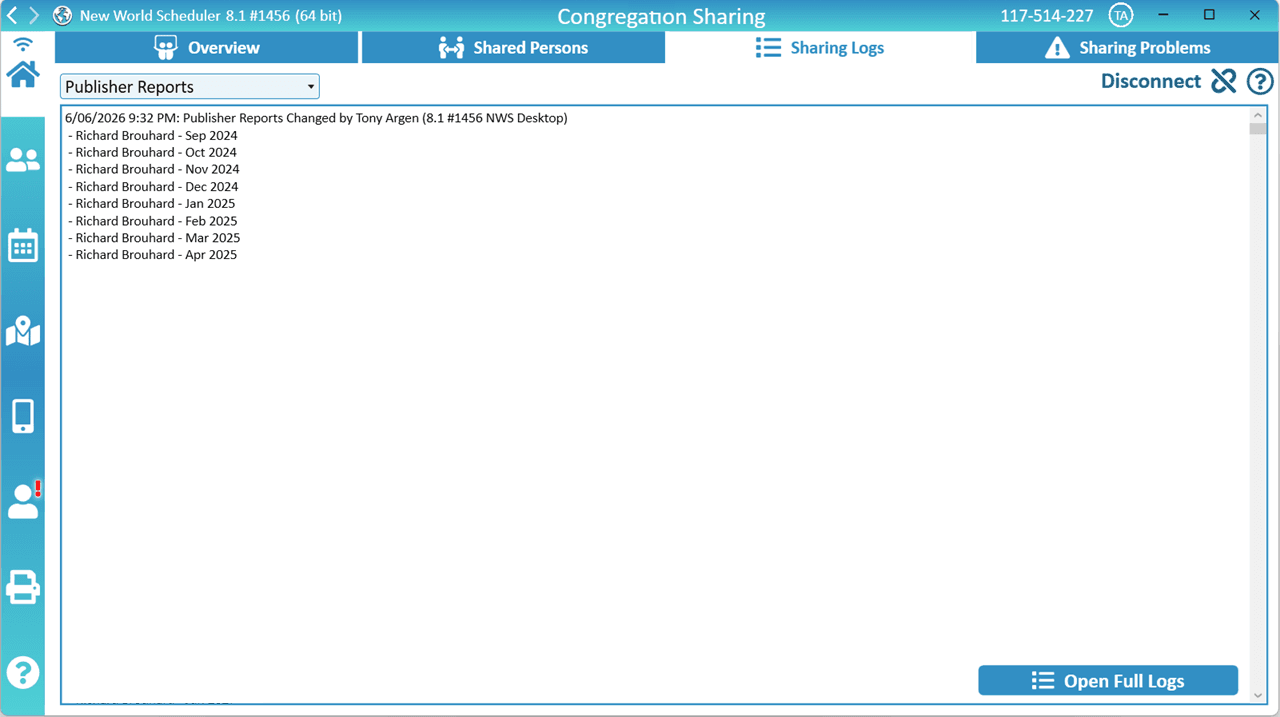 NWS Desktop Congregation Sharing Sharing Logs New World Scheduler
