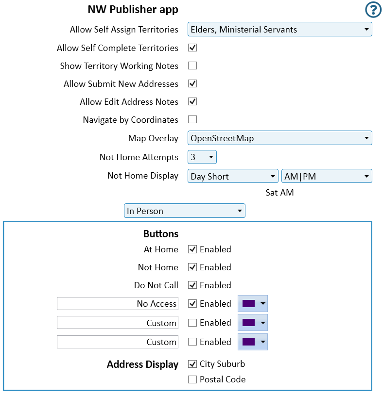 NW Scheduler Territories Territory App Settings New World Scheduler