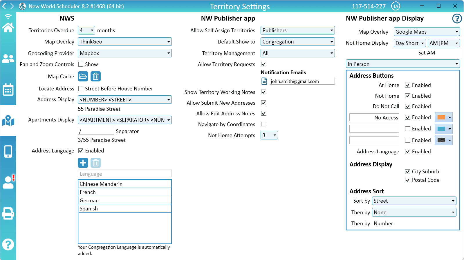 NW Scheduler Territories Territory Settings 2026-10 New World Scheduler